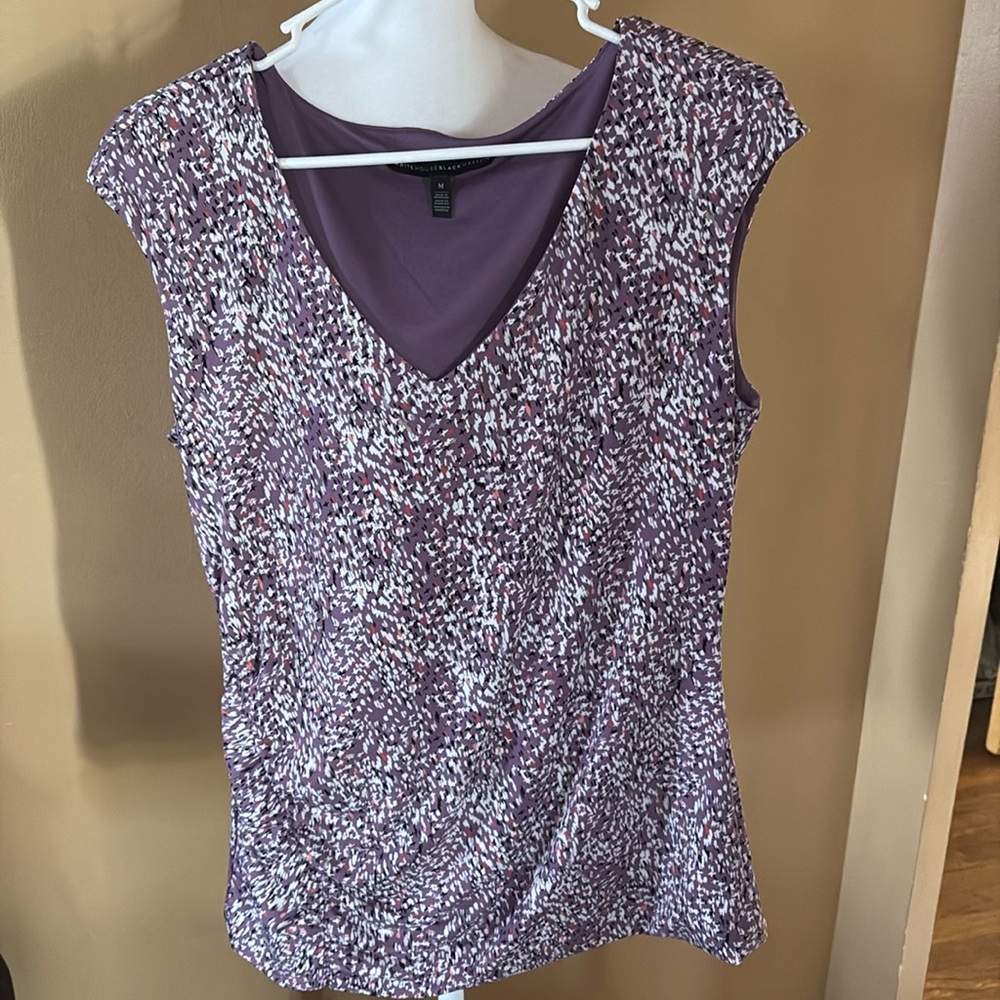 🆕 White House Black Market Shirred V-Neck Sleeveless Purple Iris Top Sz M NWT